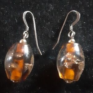 Elegant Silver tone and Amber bead Earrings